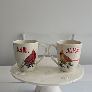 Lenox Winter Greetings 2 Pc Mug Cup Set  Mr. & Mrs. Cardinal Birds Porcelain